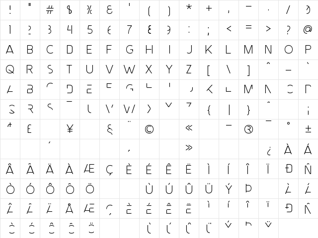 MNML FNT Regular  glyph index