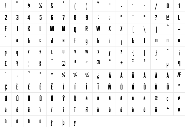 Nesobrite Condensed Black  glyph index