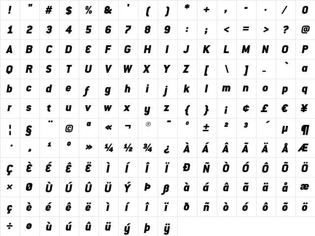 Conduit ITC Black Italic  glyph index