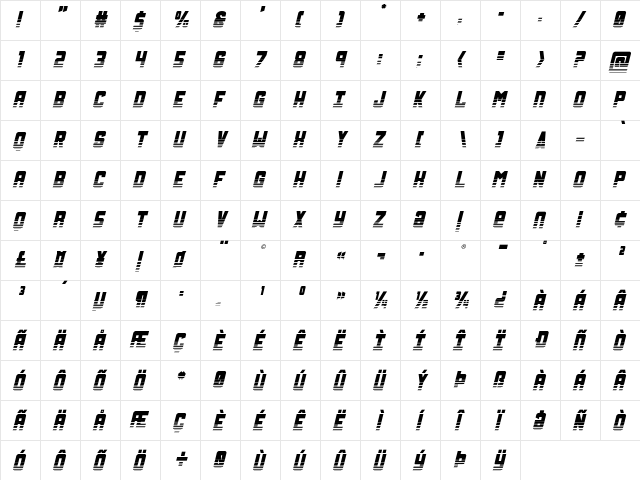 Urban Defender TwoTone Italic Italic  glyph index