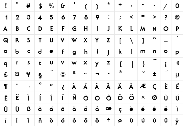 SerifGothicRegITC ExtraBold  glyph index