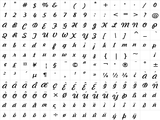 Jott 43 Wide Normal  glyph index