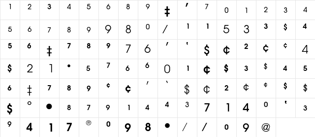 Avant Garde Fractions BQ Regular  glyph index