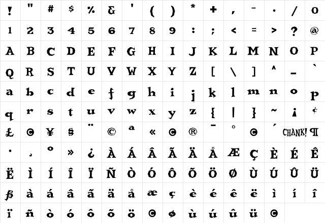 Bonehead Regular  glyph index