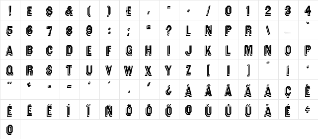 VintageGothic-BlackFace Regular  glyph index