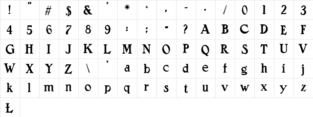 Adramalech Regular  glyph index