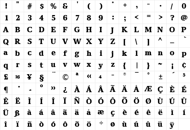 TFArdent Extrabold  glyph index