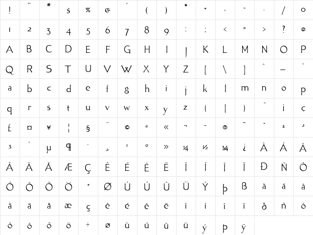 Tonic Book  glyph index