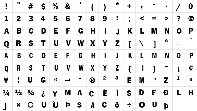 BigEd Regular  glyph index