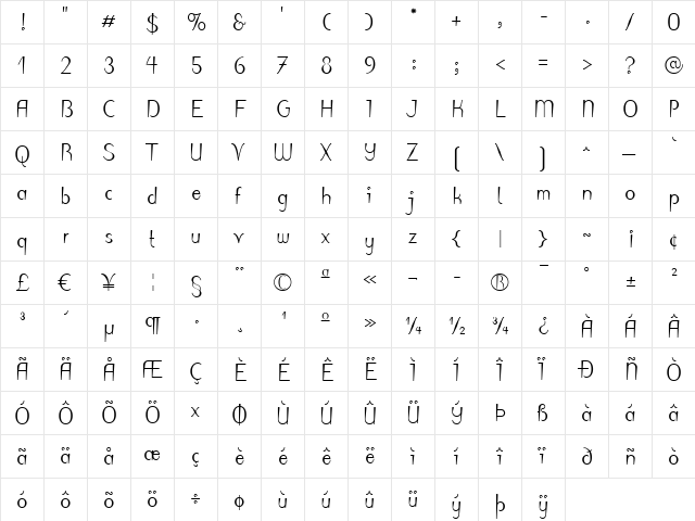 Puritas LT Medium  glyph index