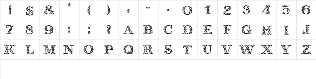 Dressmaker Regular  glyph index
