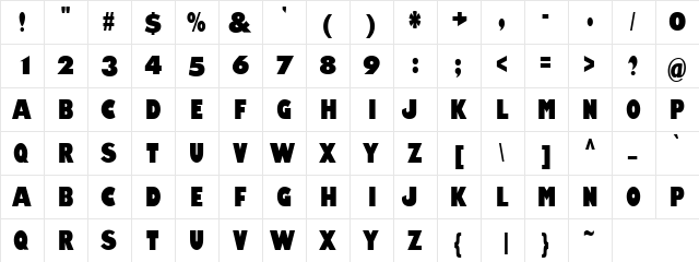 Amity Jack Regular  glyph index