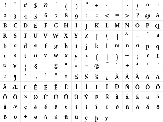 DTL Paradox ST Bold  glyph index