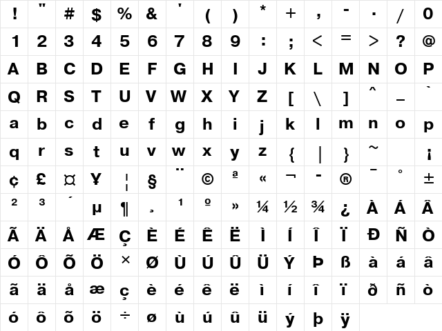 PragmaticaATT Bold  glyph index