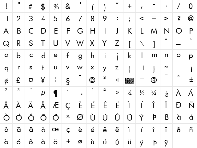 Futurist Regular  glyph index