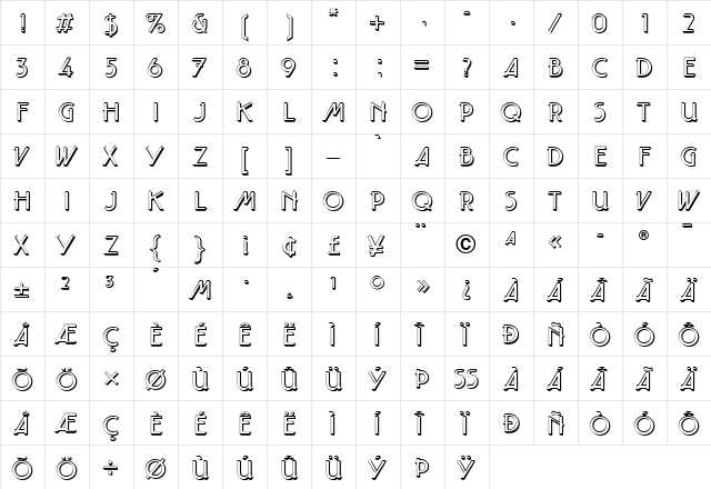 Taut LT Shadow Regular  glyph index