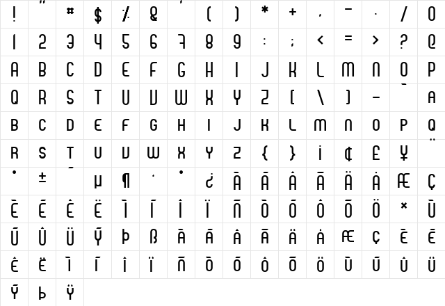 Madame Butterfly Regular  glyph index