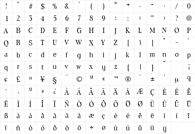 Toledo-Serial DB Regular  glyph index