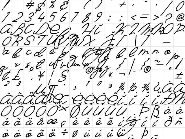 Ma Fille Slant Italic  glyph index