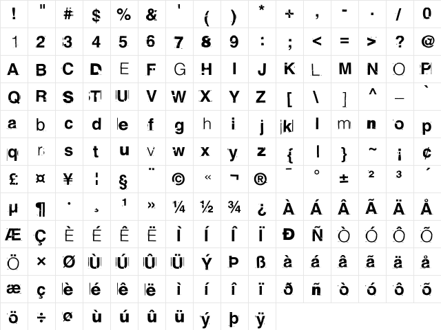 Falseidol Regular  glyph index