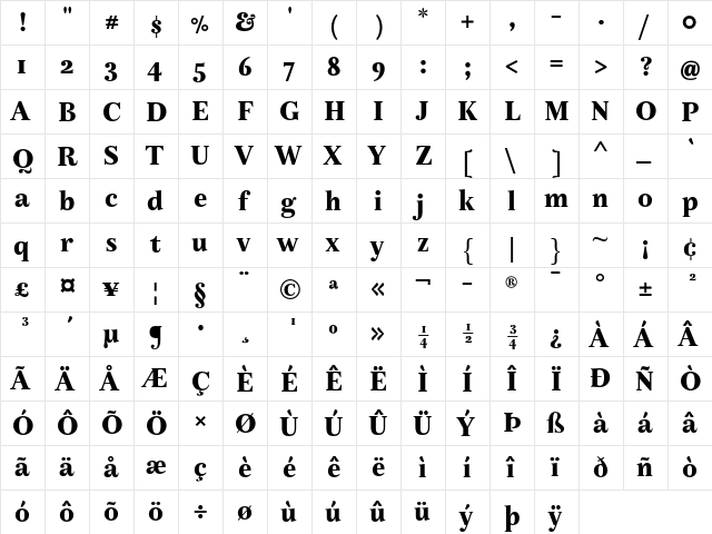 Bohemia LT Std Bold  glyph index