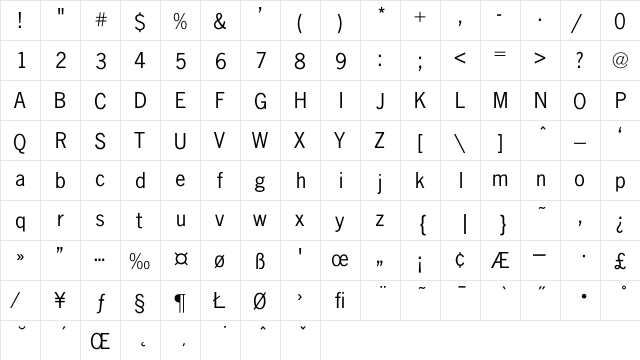 News-Gothic Regular  glyph index