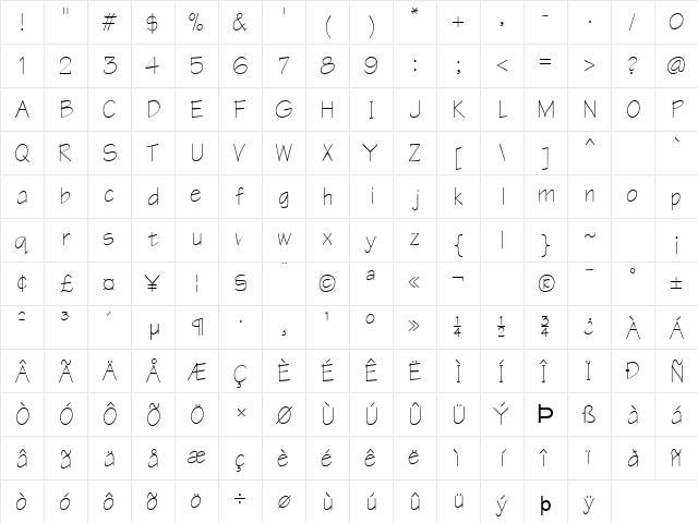 Tek Normal  glyph index