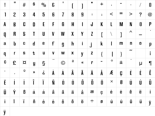 CaliforniaGroURWTMed Regular  glyph index