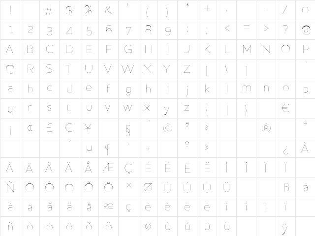 HouschkaAltThin Regular  glyph index