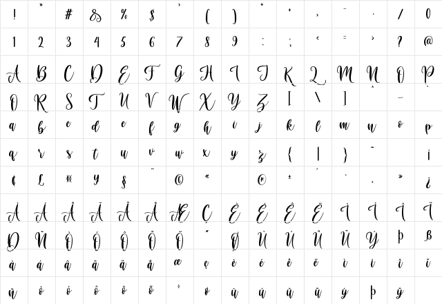 Virgi Ella Regular  glyph index