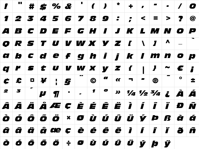 AntiqueOlive LT Nord Italic  glyph index