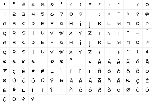 Watertown Bold Regular  glyph index