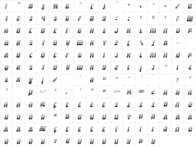 Intergalactic Gradient Italic Italic  glyph index