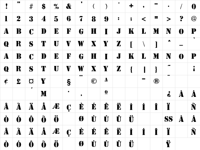 Steamer Regular  glyph index