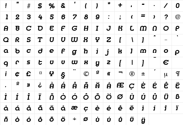 Media-DemiBoldIta Regular  glyph index