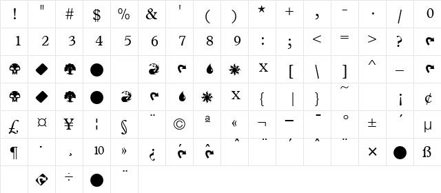 MagicSymbols Regular  glyph index