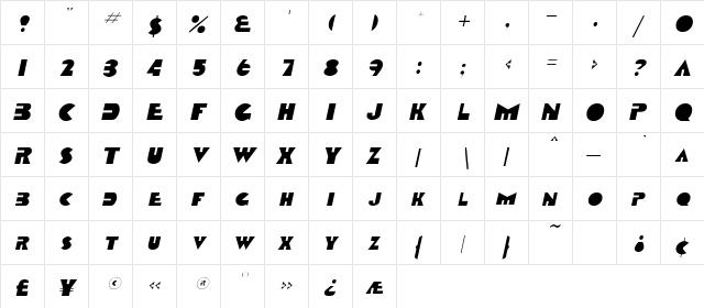TobagoSCapsSSK Italic  glyph index