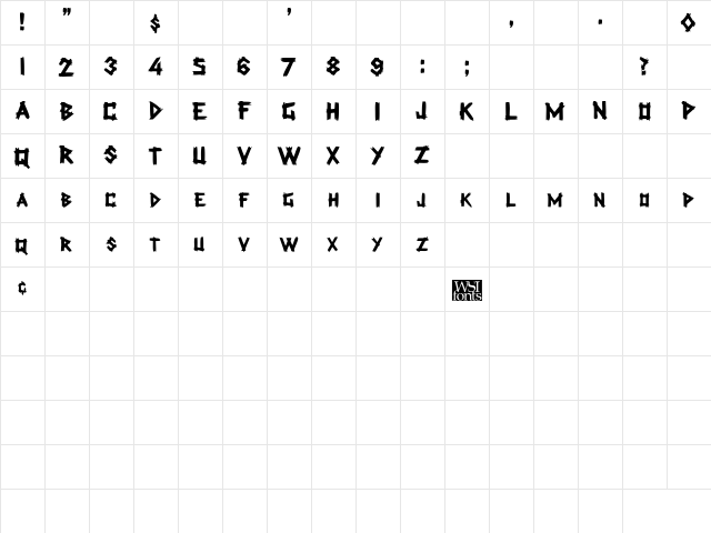 PlanksDisplayCaps Regular  glyph index