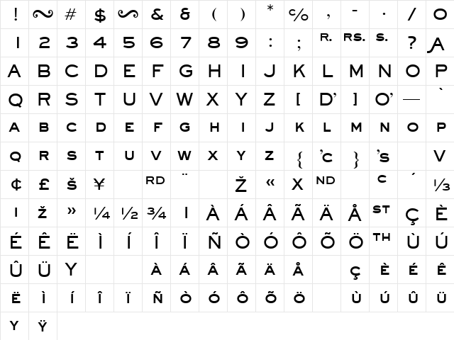 Gothic Heavy Regular  glyph index
