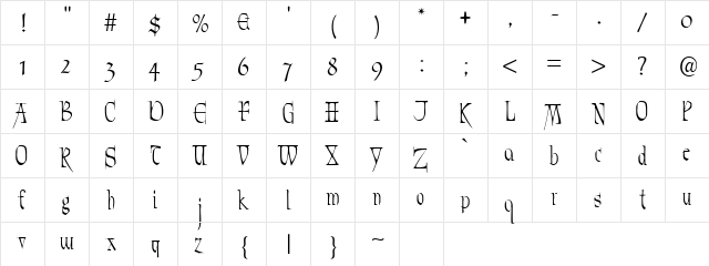 Marmyadose Regular  glyph index