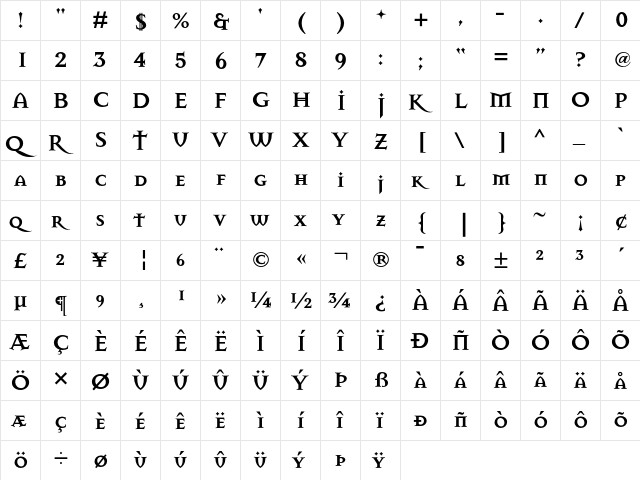 Mason Bold  glyph index