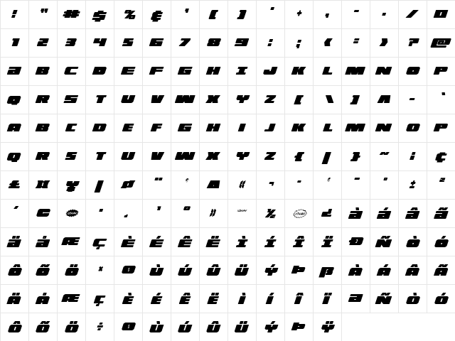 Illumino Extra-Condensed Italic Extra-Condensed Italic  glyph index
