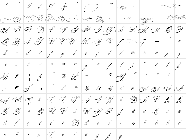 SplendidOrnamenty Regular  glyph index