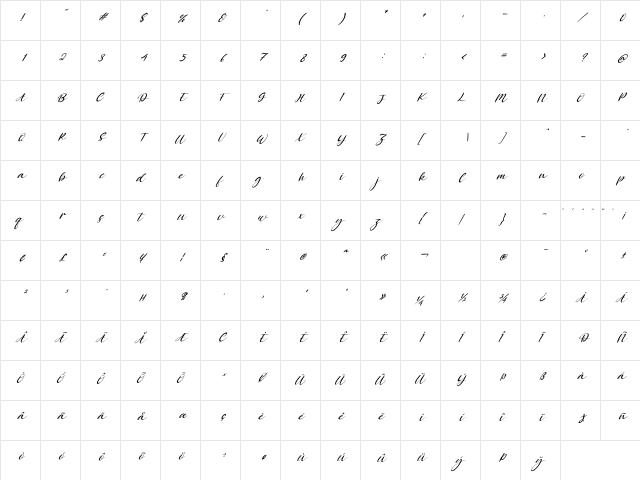Mozzana Italic Regular  glyph index