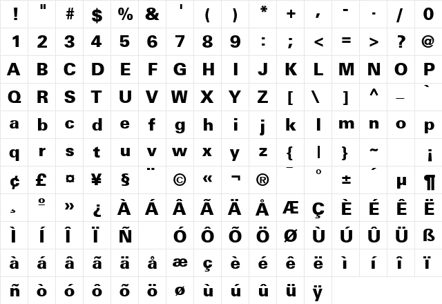 Nova Black SSi Extra Bold  glyph index