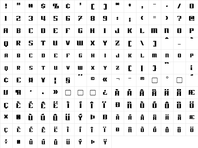 Zarathos Regular  glyph index