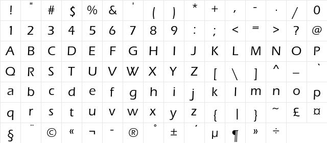 ErasMediumC Regular  glyph index