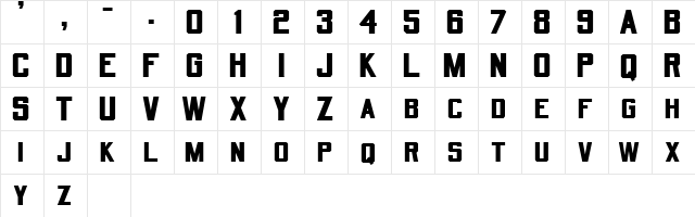Quarterback Regular  glyph index