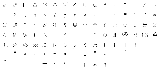 Widget Regular  glyph index