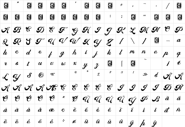 Mahacara Regular  glyph index